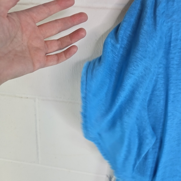 Chicos Tranquil Turquoise Blue Linen Short Tulip Sleeve Tee Tshirt New - Picture 10 of 11